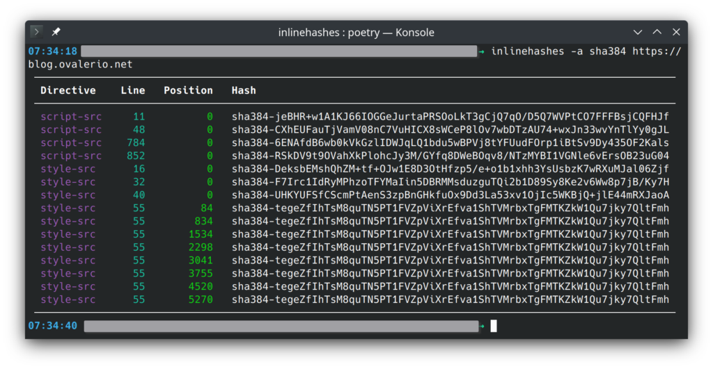 Screenshot of the output of inlinehashes 0.0.5
